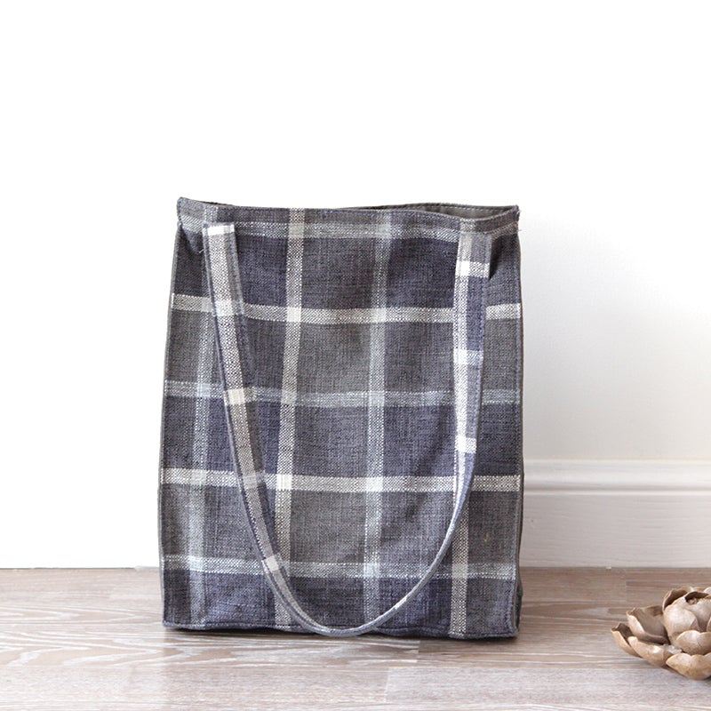 Vintage Cotton Linen Plaid Casual Torba Na Ramię