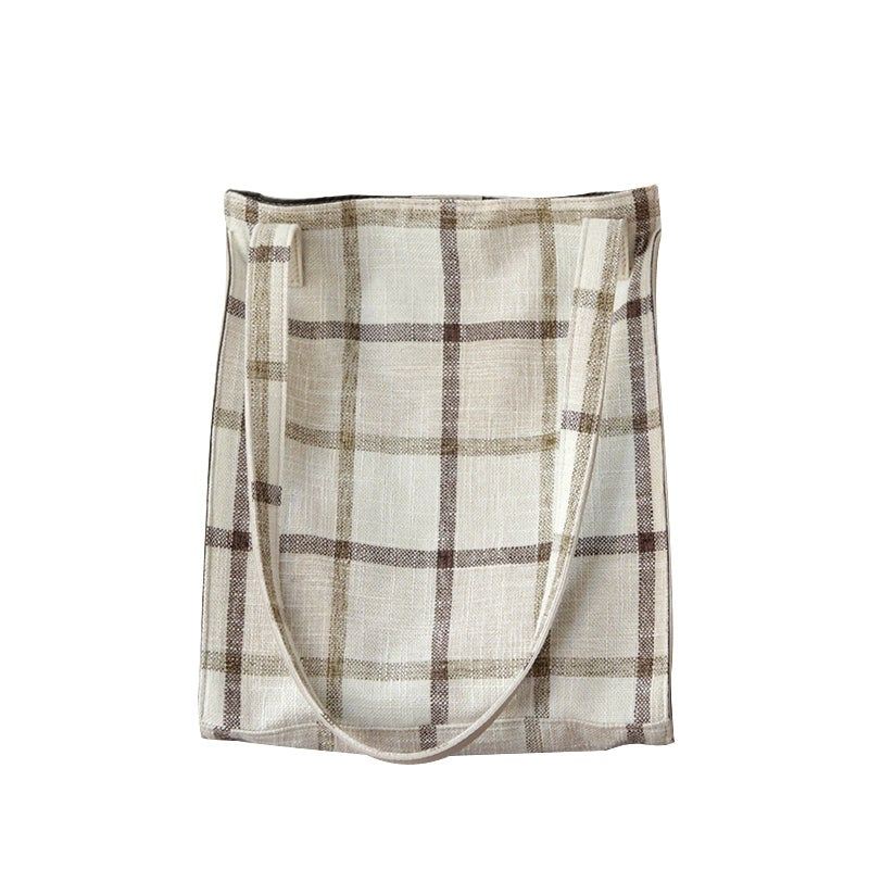 Vintage Cotton Linen Plaid Casual Torba Na Ramię