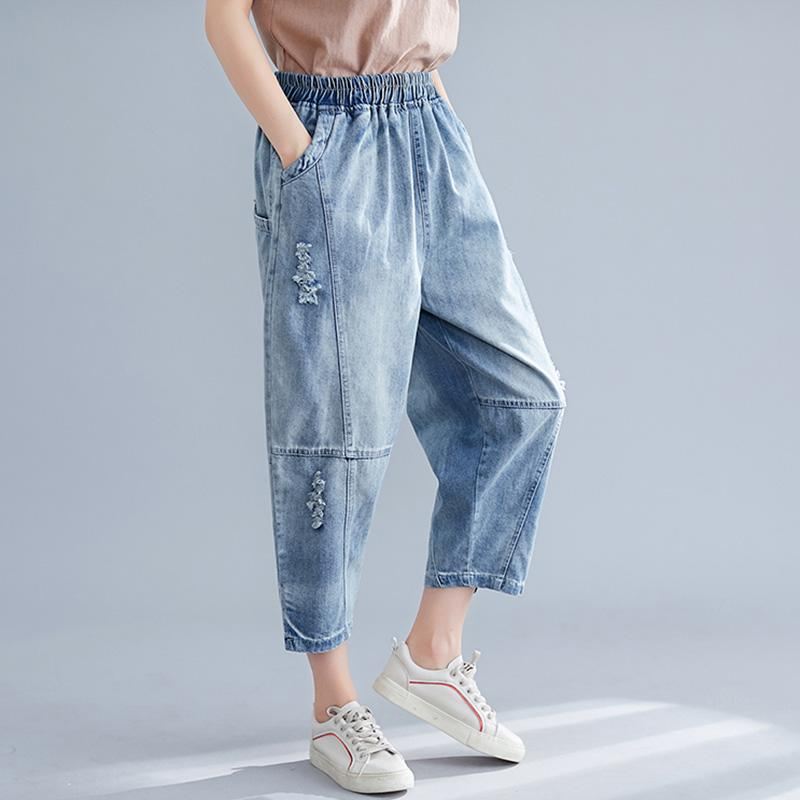 Elastyczne Cienkie Spodnie Jeansowe Damskie Plus Size