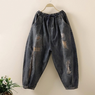 Plus Size Denim Luźne Harem Spodnie Damskie