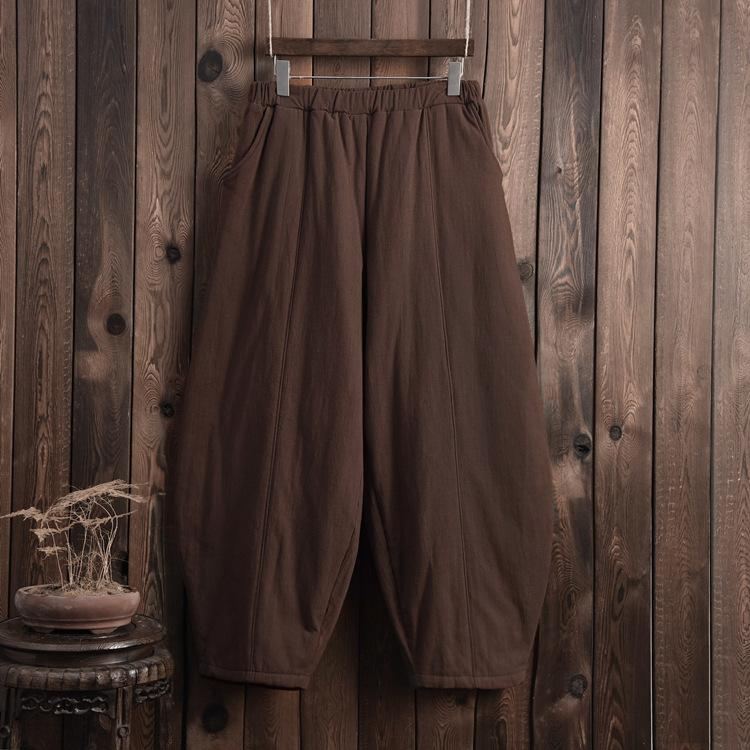 Plus Size Winter Retro Bloomers Bawełniane Spodnie Wyściełane