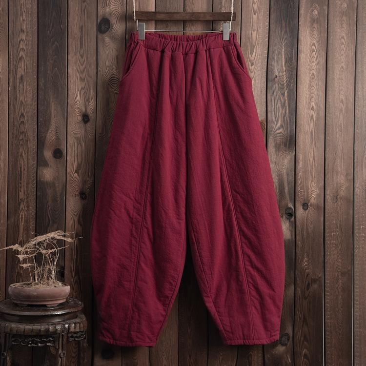 Plus Size Winter Retro Bloomers Bawełniane Spodnie Wyściełane