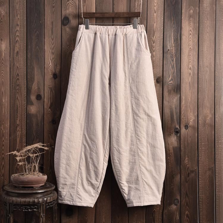 Plus Size Winter Retro Bloomers Bawełniane Spodnie Wyściełane