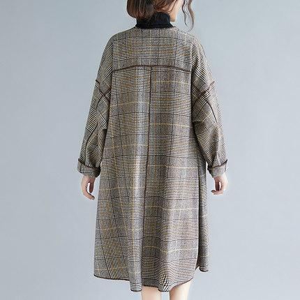 Plus Size Plaid Turn Down Collar Płaszcz Przeciwwiatrowy