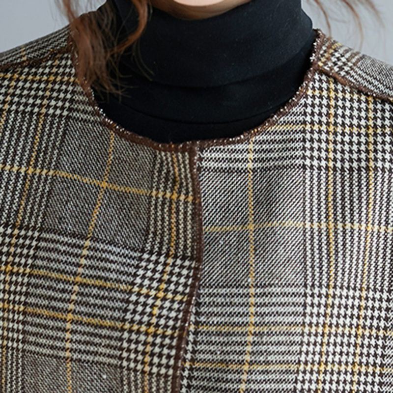 Plus Size Plaid Turn Down Collar Płaszcz Przeciwwiatrowy