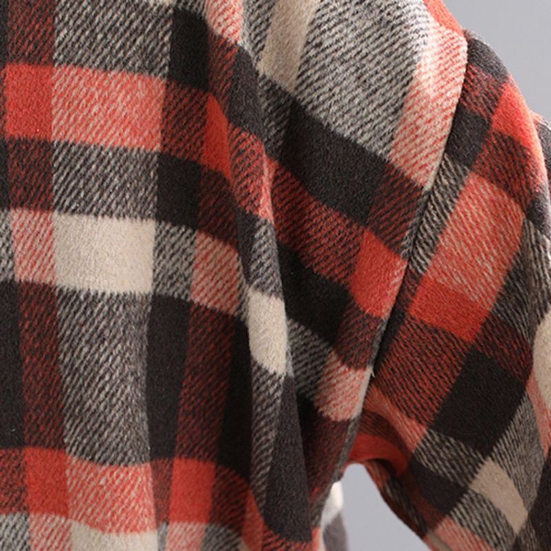 Plus Size Plaid Z Kapturem Jesienny Płaszcz