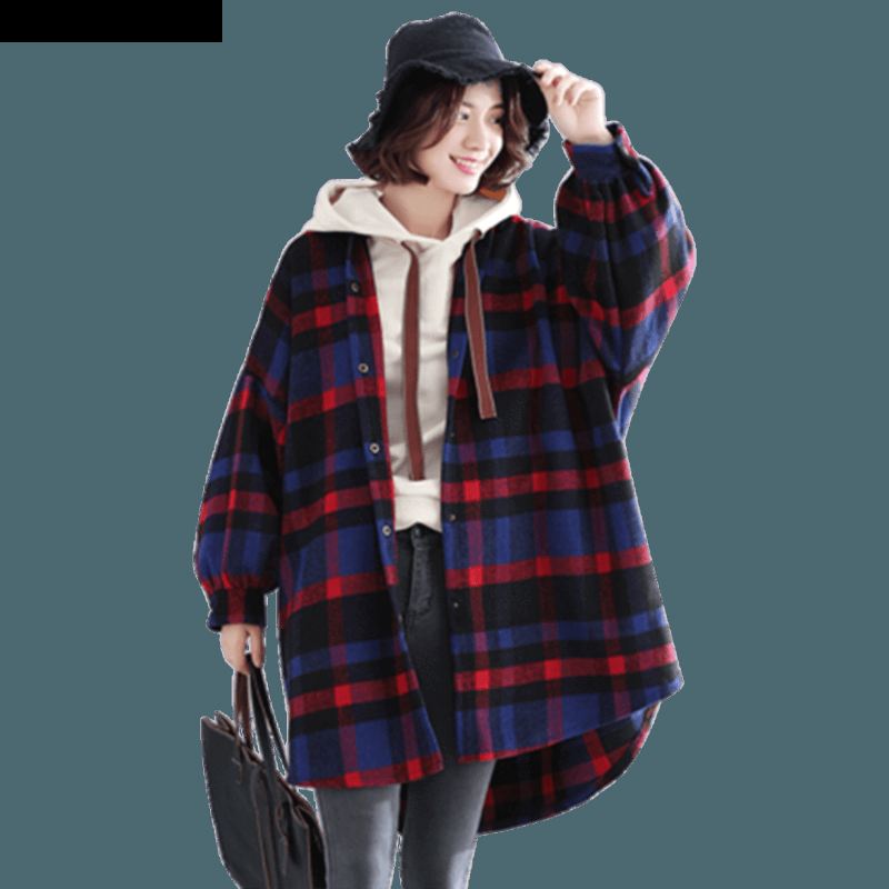 Plus Size Plaid Z Kapturem Jesienny Płaszcz