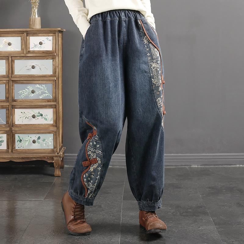 Wiosenne Retro Casual Patchwork Luźne Jeansy Harem