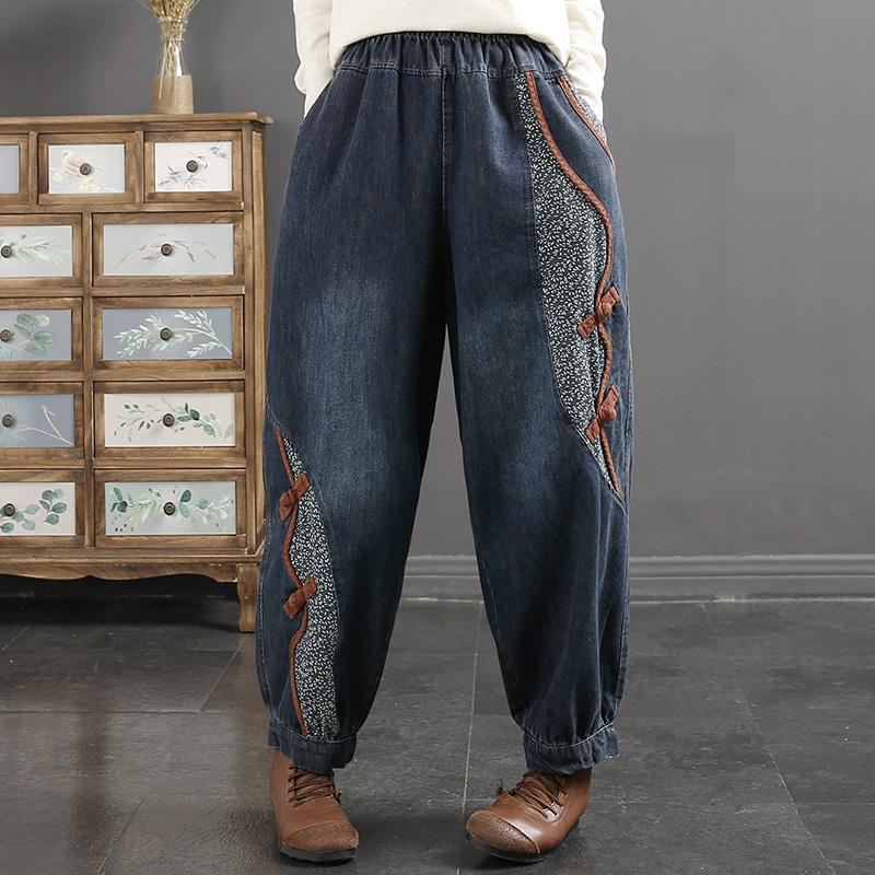 Wiosenne Retro Casual Patchwork Luźne Jeansy Harem