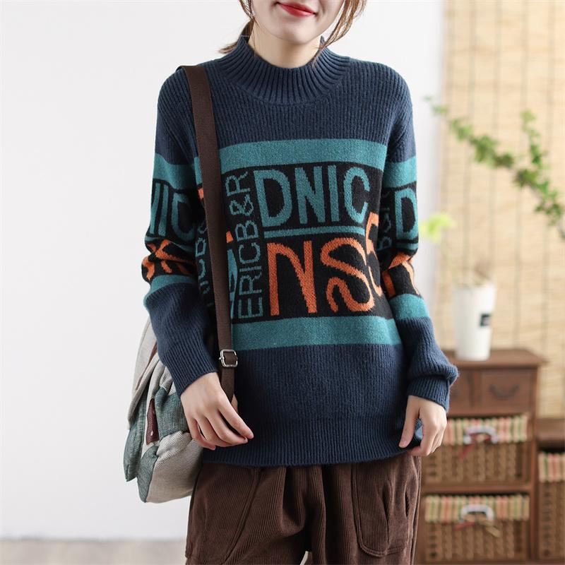 Jesienno-zimowa Retro List Casual Dzianinowy Sweter