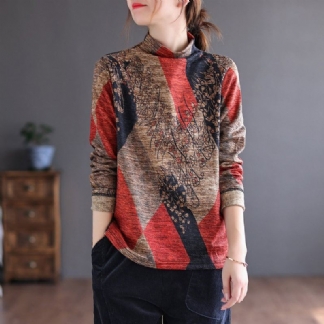 Sweter Jesienno-zimowy W Stylu Retro Patchwork Szczotkowany