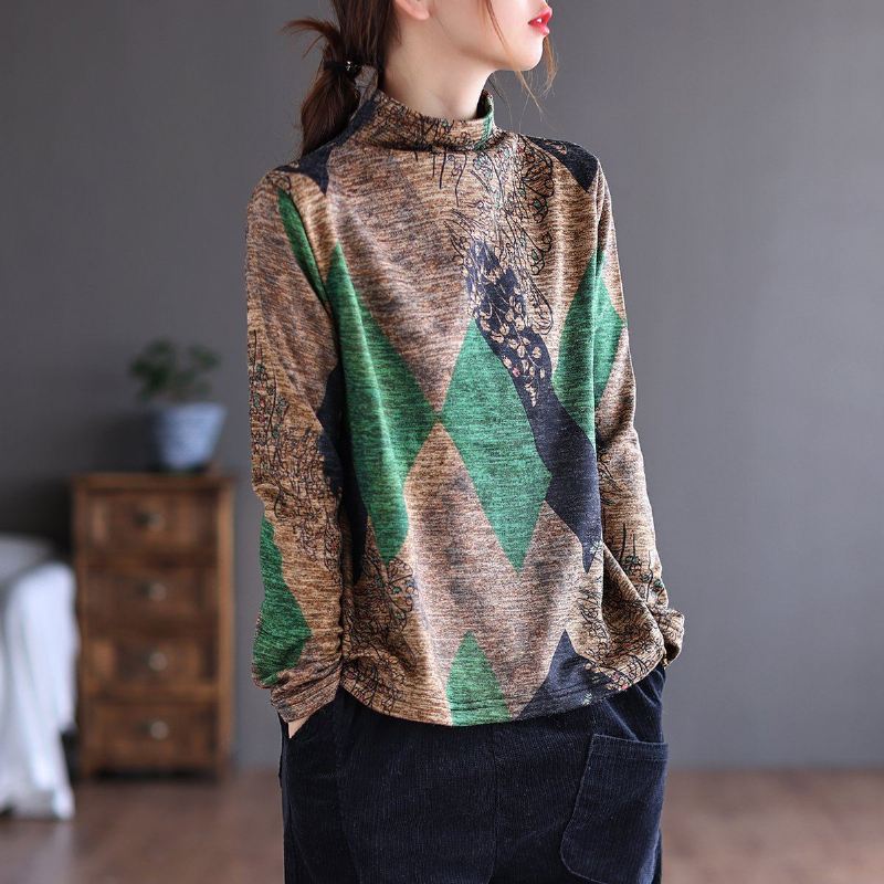 Sweter Jesienno-zimowy W Stylu Retro Patchwork Szczotkowany