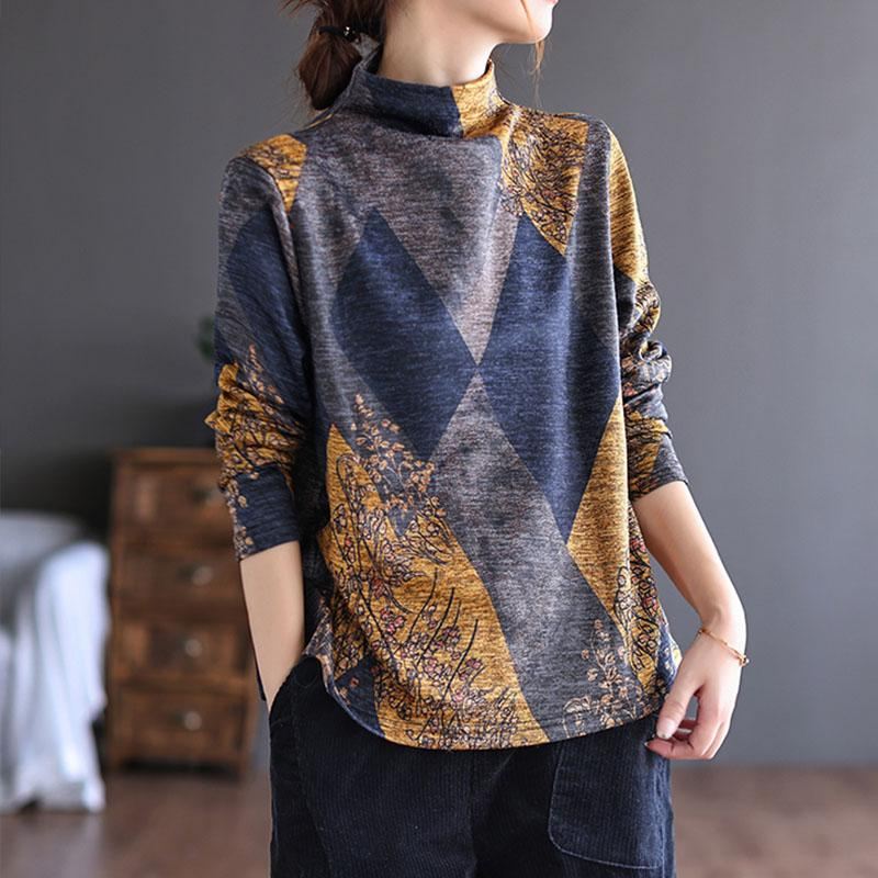 Sweter Jesienno-zimowy W Stylu Retro Patchwork Szczotkowany