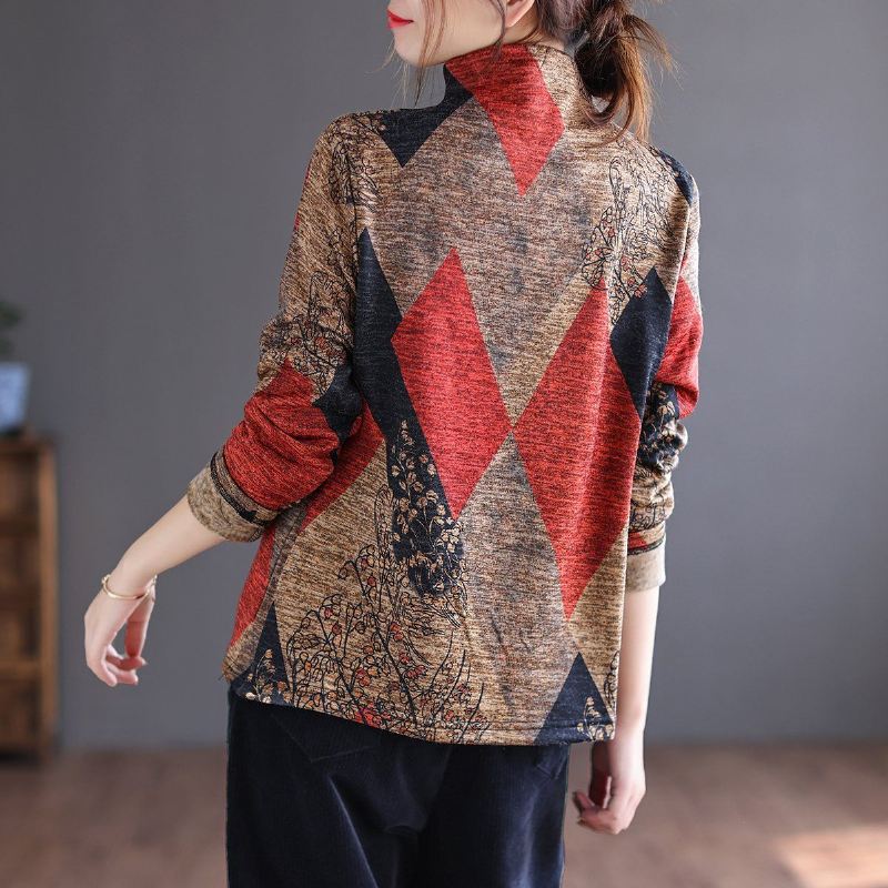 Sweter Jesienno-zimowy W Stylu Retro Patchwork Szczotkowany