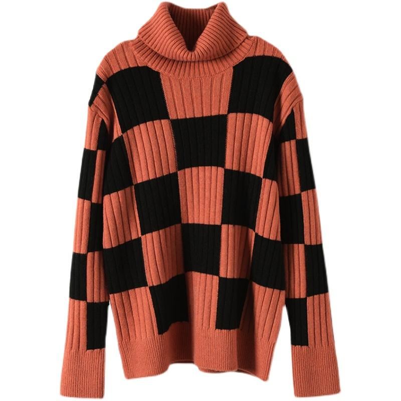 Zimowy Sweter Z Dzianiny W Stylu Retro W Kratę