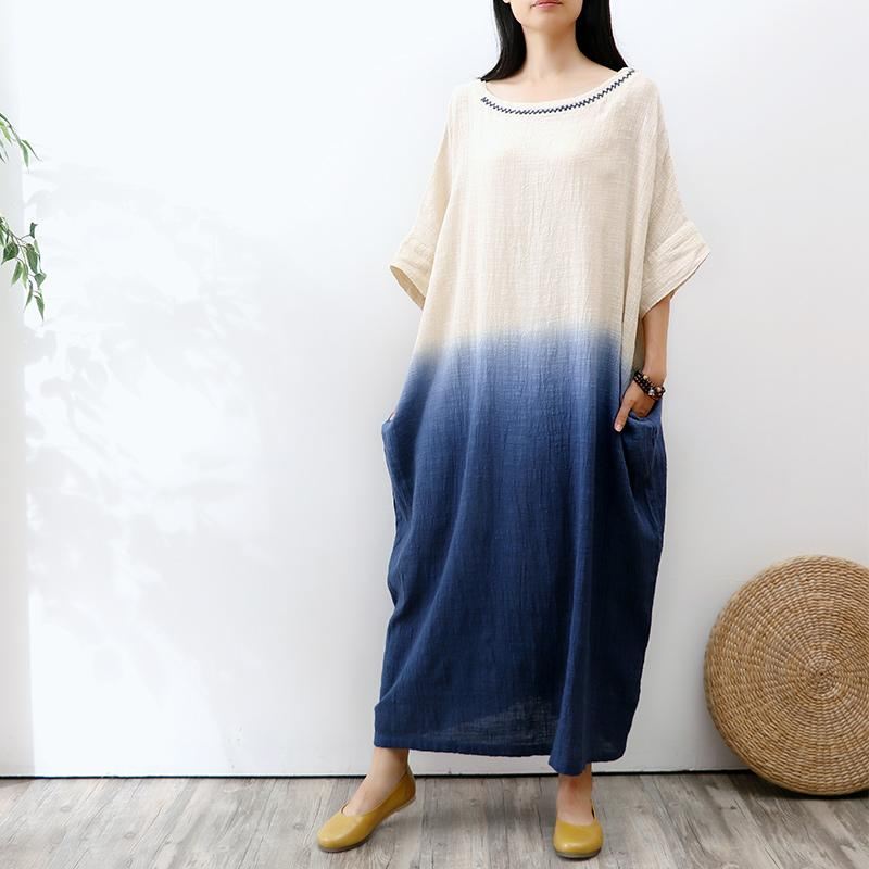 Bat Sleeve Cotton Linen Ciemnoszare Sukienki