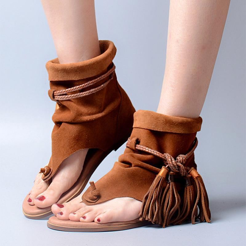 Kobiety Lato Rzym Tassel Clip Toe Ruched Holiday Sandały