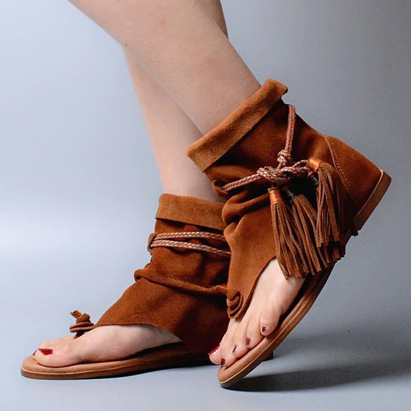 Kobiety Lato Rzym Tassel Clip Toe Ruched Holiday Sandały