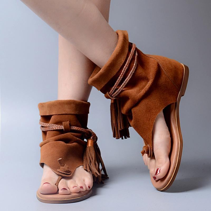 Kobiety Lato Rzym Tassel Clip Toe Ruched Holiday Sandały