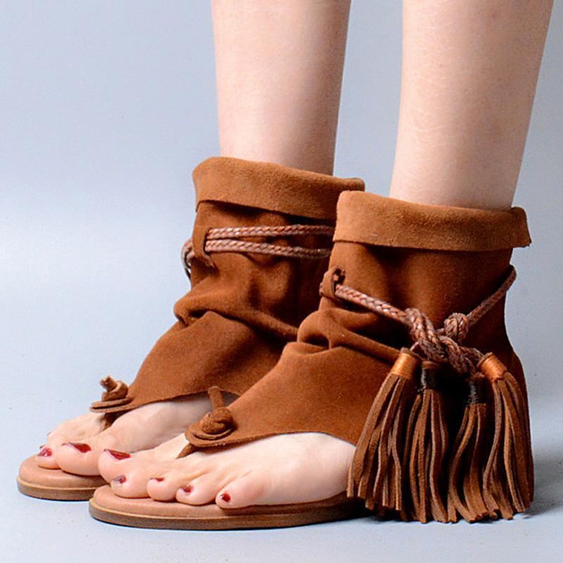 Kobiety Lato Rzym Tassel Clip Toe Ruched Holiday Sandały