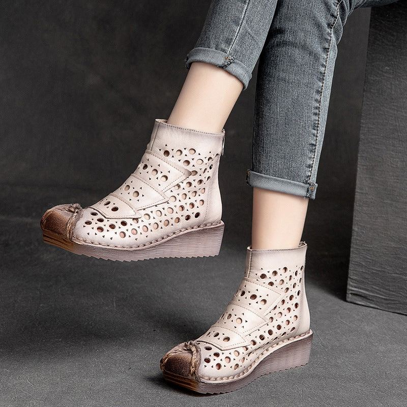 Kobiety Letnie Hollow Retro Skórzane Slipsole Ręcznie Robione Sandały