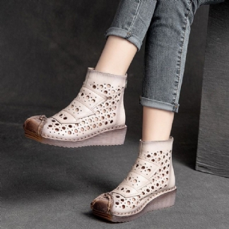 Kobiety Letnie Hollow Retro Skórzane Slipsole Ręcznie Robione Sandały