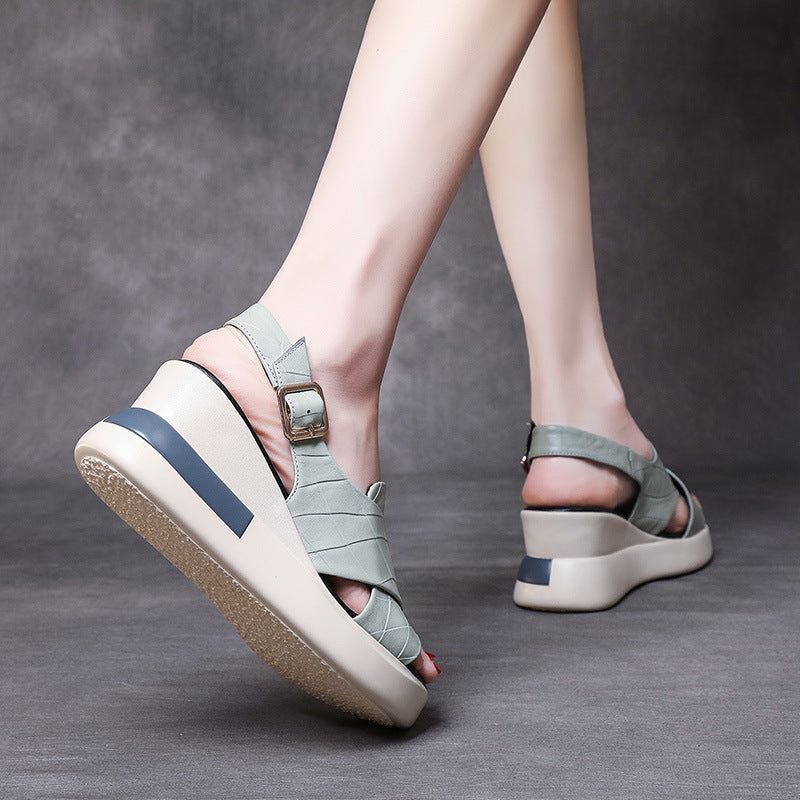 Kobiety Retro Skórzane Wedge Casual Letnie Sandały