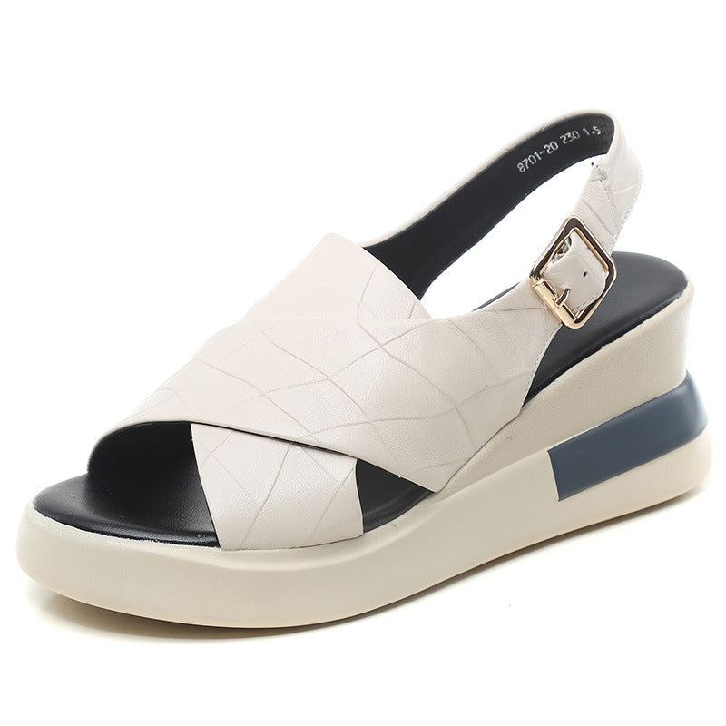 Kobiety Retro Skórzane Wedge Casual Letnie Sandały