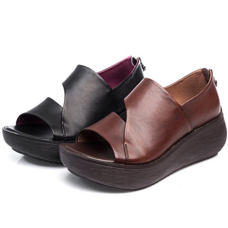 Peep Toe Wedge Casual Skórzane Sandały