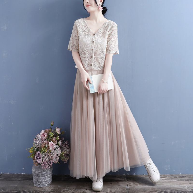 Summer Cotton Linen Translucent Lace Cardigan