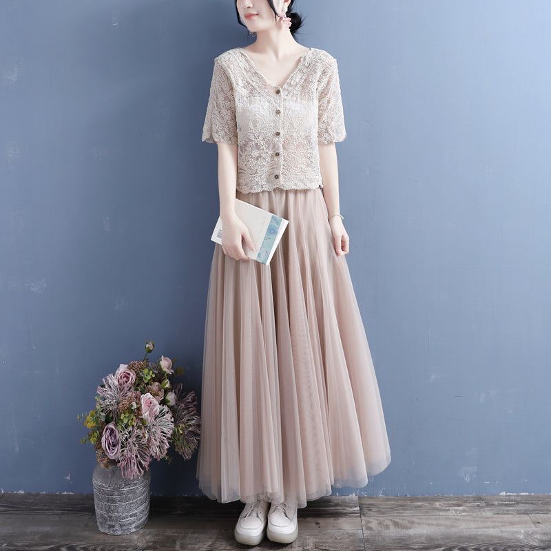 Summer Cotton Linen Translucent Lace Cardigan