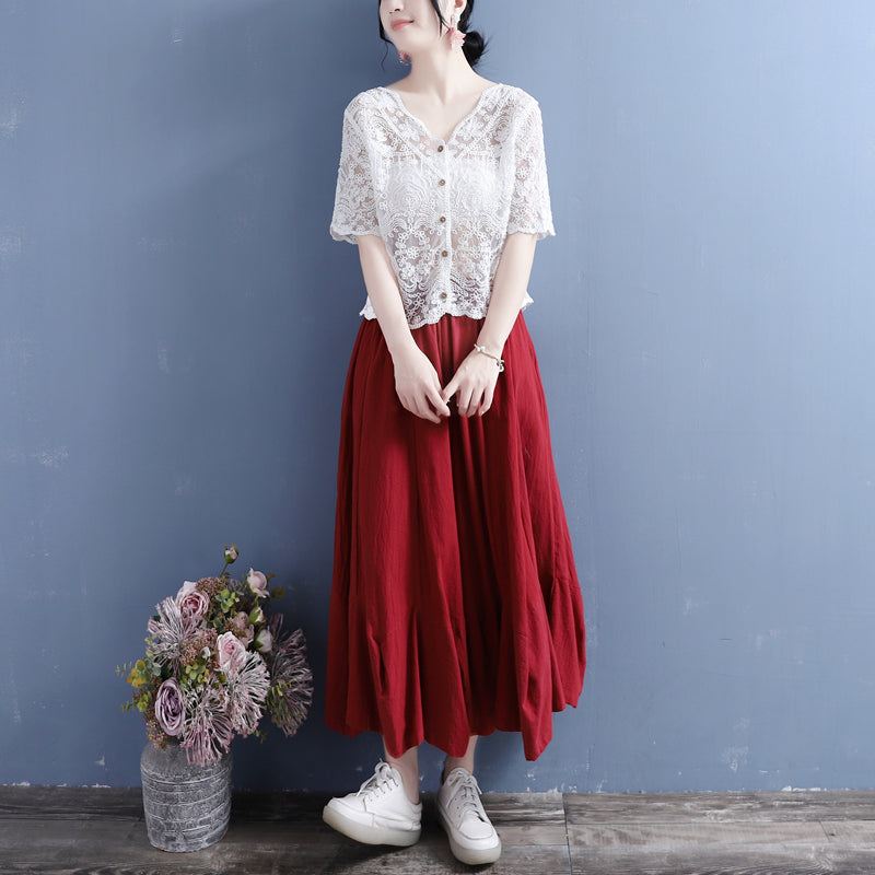 Summer Cotton Linen Translucent Lace Cardigan