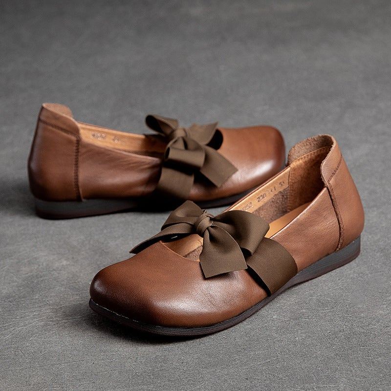 Wiosenne Retro Casual Bowknot Eleganckie Skórzane Mokasyny