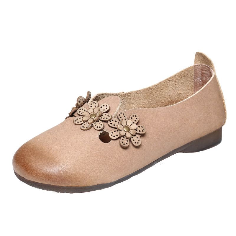 Wiosna Lato Vintage Floral Skórzane Buty Casual