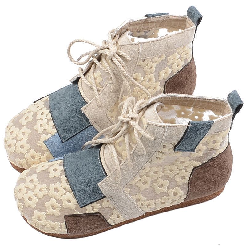 Damskie Letnie Buty W Stylu Vintage Z Parchworku W Kwiaty Z Siatki