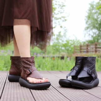 Damskie Letnie Skórzane Drążą Casual Clip Toe Botki Sandały Boots