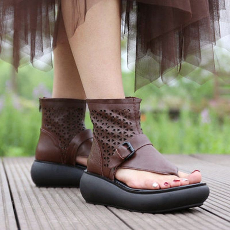 Damskie Letnie Skórzane Drążą Casual Clip Toe Botki Sandały Boots