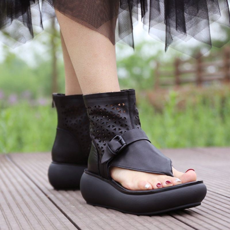 Damskie Letnie Skórzane Drążą Casual Clip Toe Botki Sandały Boots