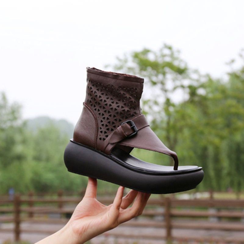 Damskie Letnie Skórzane Drążą Casual Clip Toe Botki Sandały Boots