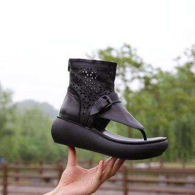 Damskie Letnie Skórzane Drążą Casual Clip Toe Botki Sandały Boots