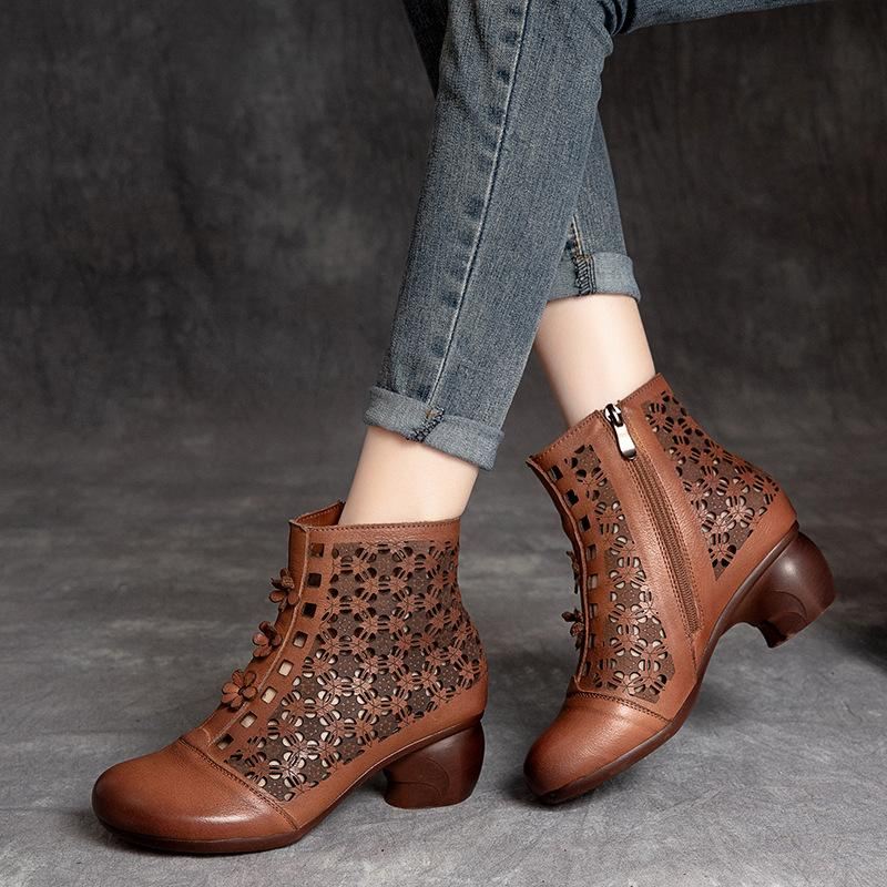 Letnie Hollow Retro Skórzane Kwieciste Modne Buty