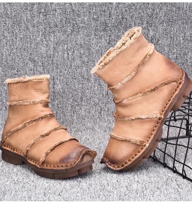 Retro Skórzane Botki Buty Martin Buty Płaskie Dno