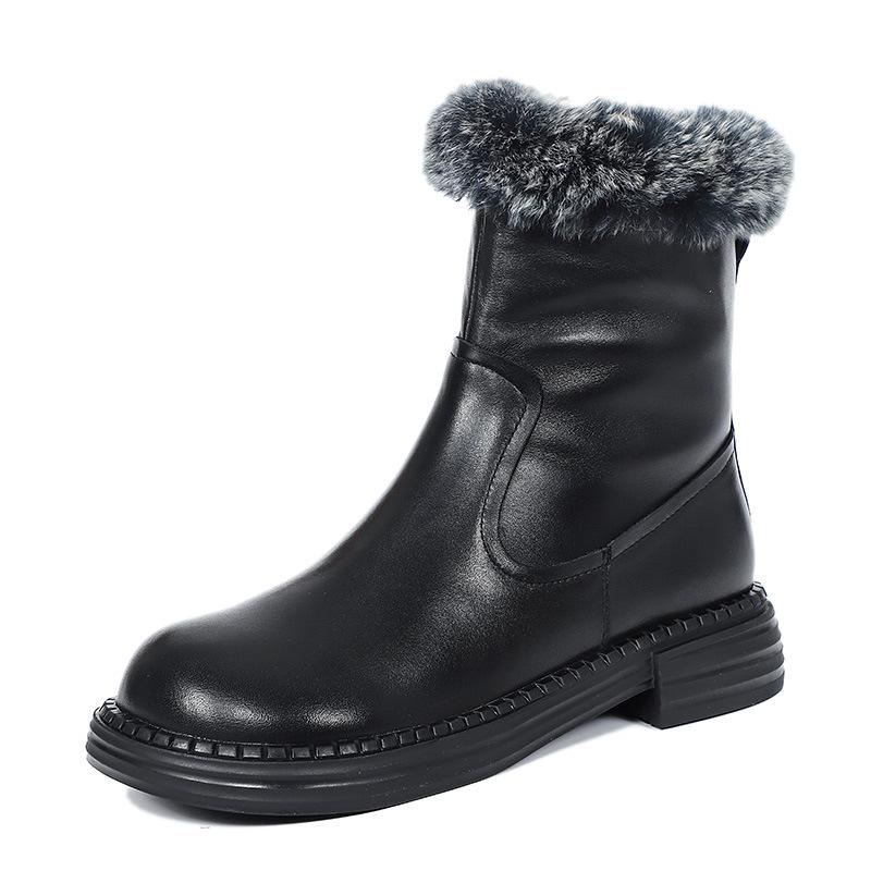 Zimowe Retro Skórzane Pluszowe Dorywczo Faux Fur Botki Boots